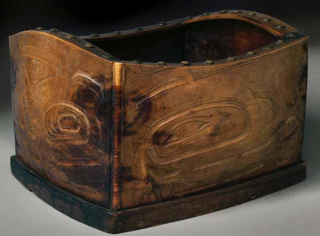 A Superb Northwest Coast Carved Bent-corner Bowl, Tlingit or Tsimshian Tribe