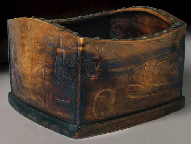 A Superb Northwest Coast Carved Bent-corner Bowl, Tlingit or Tsimshian Tribe