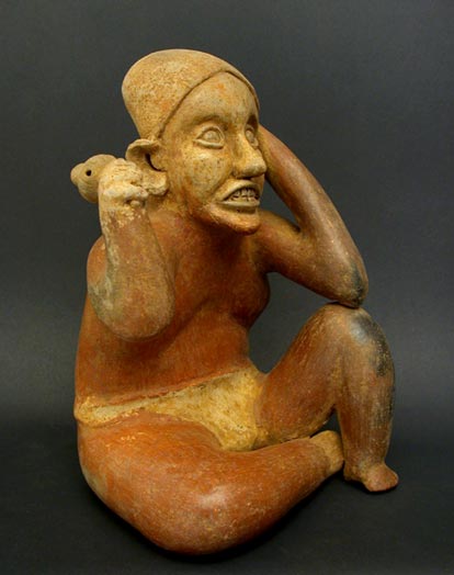 Jalisco Shaman Holding a Rattle, Ancient West Mexico Pre-Columbian Art