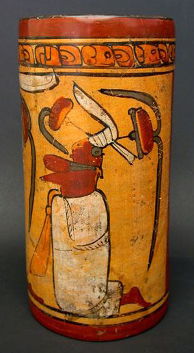 Mayan Polychrome Cylinder Vase, Pre-Columbian Art