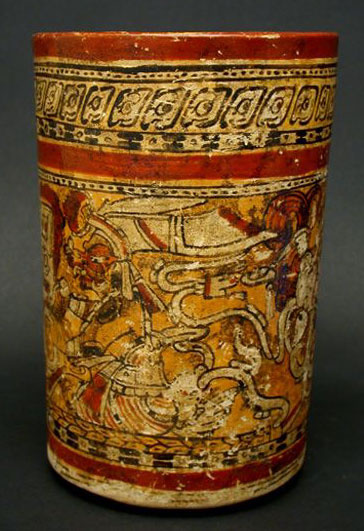 Mayan Polychrome Cylinder Vase, Pre-Columbian Art