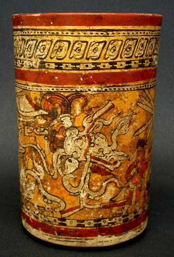 Mayan Polychrome Cylinder Vase, Pre-Columbian Art