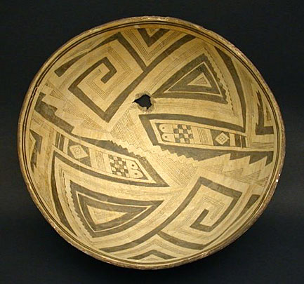 Mimbres Black-on-White Geometric Bowl, Southwest Native American Indian Art