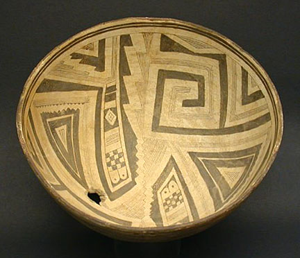 Mimbres Black-on-White Geometric Bowl, Southwest Native American Indian Art