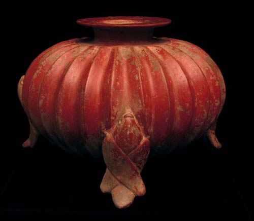 Colima Three-Parrot Gadrooned Vessel, Ancient West Mexico Pre-Columbian Art