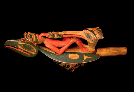 Tlingit Wood Raven Rattle, Pacific Northwest Coast Native American Indian Art