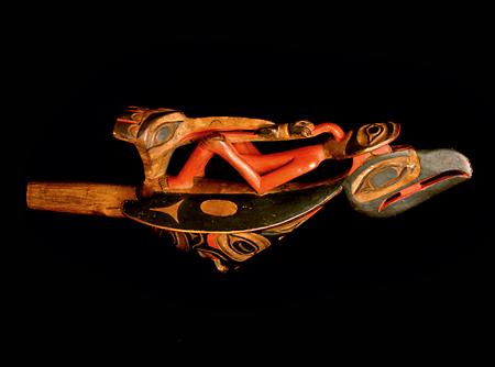 Tlingit Wood Raven Rattle, Pacific Northwest Coast Native American Indian Art
